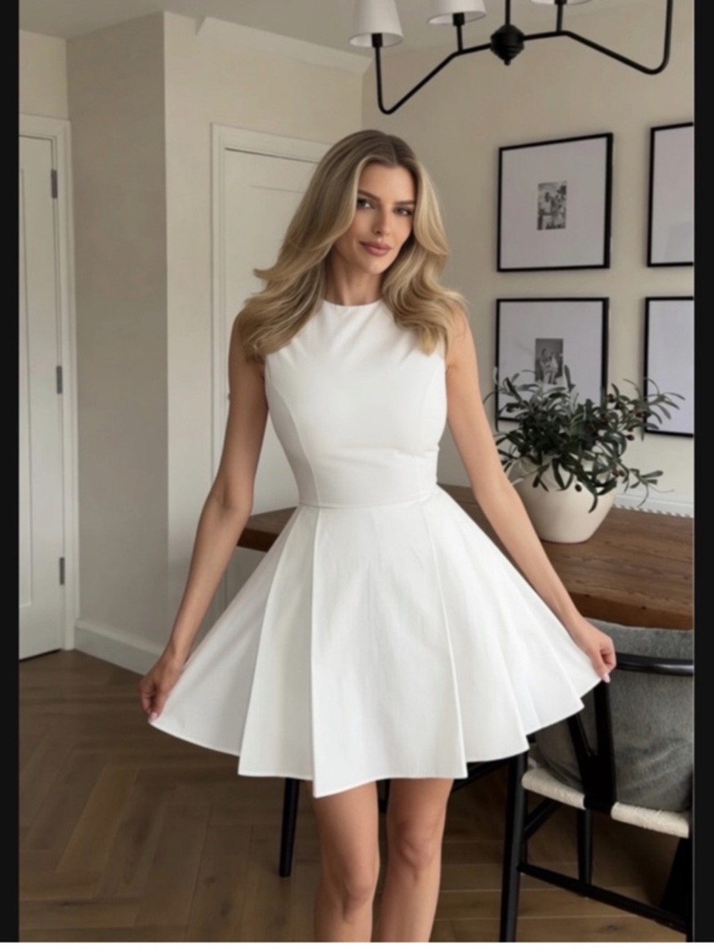 House of CB ‘CLARETTA’ White Pleated Cotton Mini Dress, Small $239